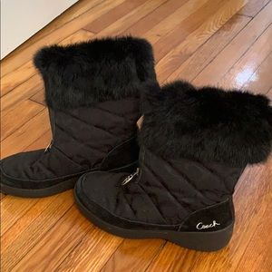 Black fur zip-up Coach boots. Size 8
